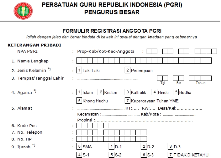 Pendaftaran PGRI Aceh Utara - Persatuan Guru Republik Indonesia Cabang Aceh Utara